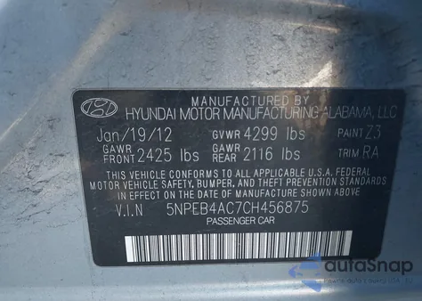 2012 Hyundai Sonata Gls из США, поврежденный, VIN 5NPEB4AC7CH456875